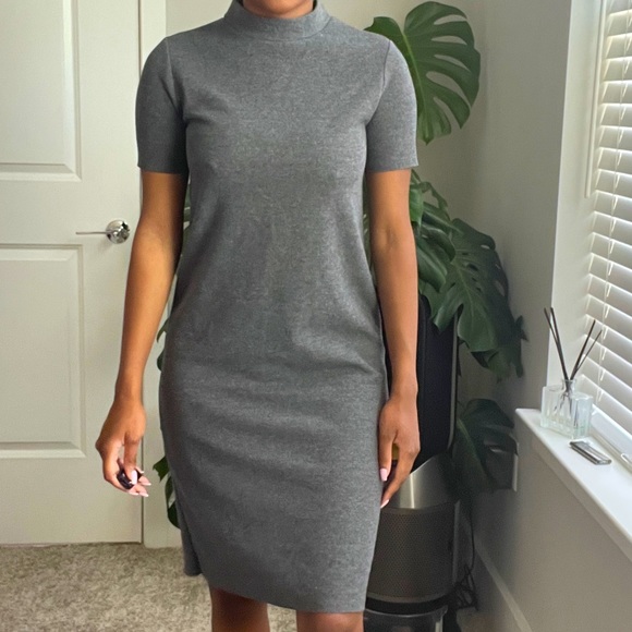 Zara Grey Tan Mock Neck Midi Dress Dress Sz Small - Picture 4 of 5